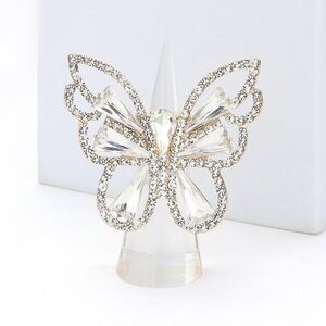 Gold Butterfly Ring Crystal Rhinestones Cute Finger Statement Accessory